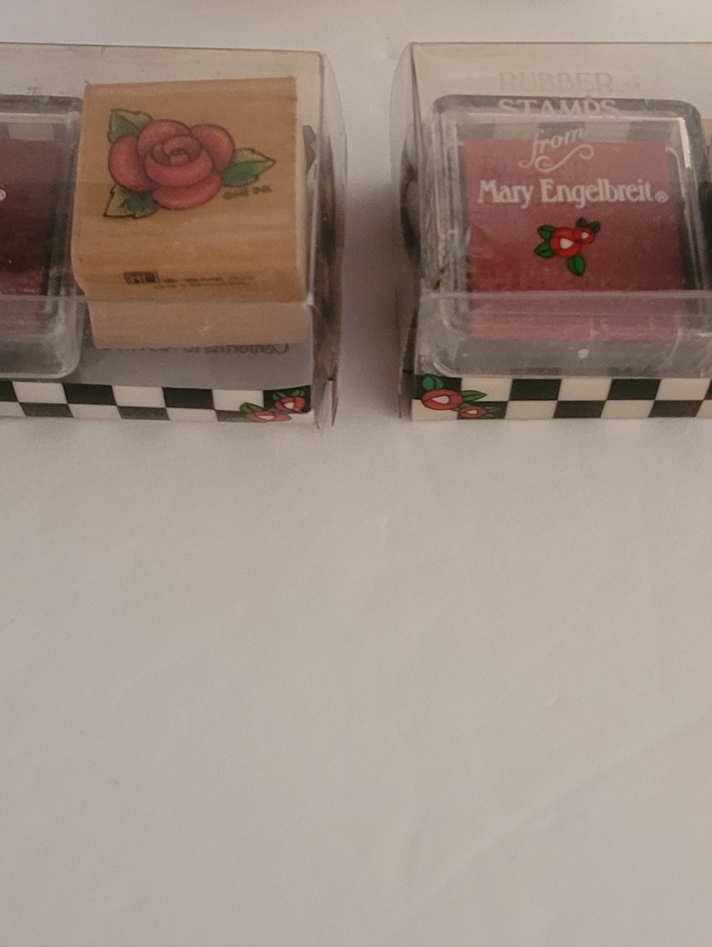 Vintage Mary Engelbreit Wooden Rubber Stamps & Ink Set Lot Of 2 New